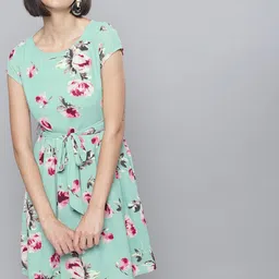 Tokyo Talkies Green Floral Printed Fit and Flare Dress-picture-22