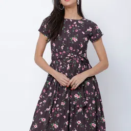 Tokyo Talkies Women Purple Printed Fit and Flare Dress-picture-26