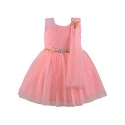 Wish Karo Girls Self Design Net Fit & Flare Dress With Belt-picture-8
