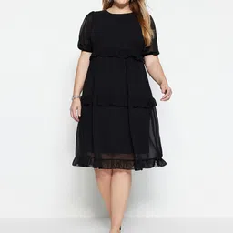 Trendyol Puff Sleeves Round Neck Fit & Flare Dress-picture-32