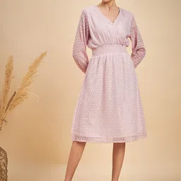 MINT STREET Self Design Smocked Georgette Fit And Flare Dress-picture-32