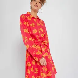 KIABI Floral Printed Shirt Collar Puff Sleeves Fit & Flare Dress-picture-38