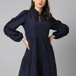 ANAI Tie-Up Neck Puff Sleeves Fit & Flare Dress-picture-13