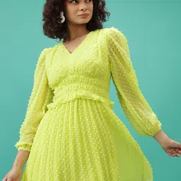 Tokyo Talkies Self Design Puff Sleeve Mini Fit & Flare Dress-image-25