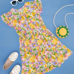 Pantaloons Junior Floral Printed Flutter Sleeve Fit & Flare Dress-image-36