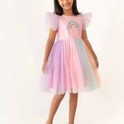 A Little Fable Round Neck Short Flutter Sleeve Fit & Flare Dress-image-58