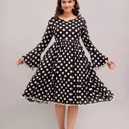 TRENDSWILL Polka Dot Print Bell Sleeve Fit & Flare Dress-picture-29