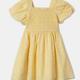 R&B Girls Puff Sleeve Cotton Gathered Fit & Flare Dress-picture-27