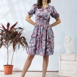 BAESD Floral Printed Puff Sleeves Fit & Flare Dress-picture-43