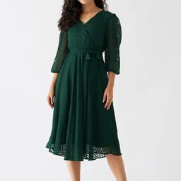 SIDYAL Chevron Pattern Puff Sleeve Georgette Fit & Flare Dress-picture-18