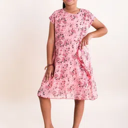 KiddoPanti Floral Print Georgette Fit & Flare Dress image 1