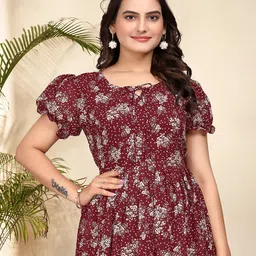 BAESD Floral Print Puff Sleeve Fit & Flare Dress-image-35