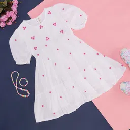 Pantaloons Junior Girls Floral Embroidered Cotton Fit & Flare Dress-picture-17