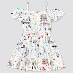H By Hamleys Conversational Printed Cold-Shoulder Pure Cotton Fit & Flare Dress-picture-46