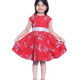 BAESD Girls Floral Printed Round Neck Flared Cap Sleeves Fit & Flare Dress-picture-26