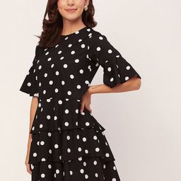 Moomaya Polka Dot Print Bell Sleeve Drop Waist Dress-picture-48