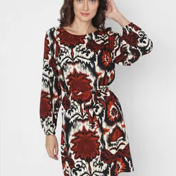 Vero Moda Abstract Printed Puff Sleeves Gathered Fit & Flare Dress-image-43