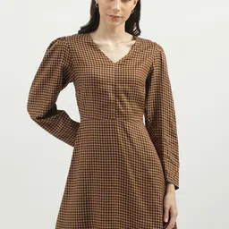 United Colors of Benetton Geometric Printed Puff Sleeves Fit & Flare Mini Dress-picture-29