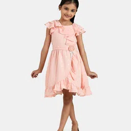 Peppermint Girls Polka Dots Printed Round Neck Ruffled Fit & Flare Dress-picture-20