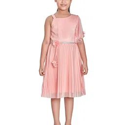 Peppermint Girls Shoulder Straps Accordion Pleats Satin Fit & Flare Dress-picture-57