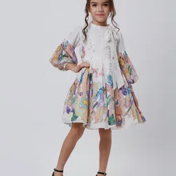 Peppermint Girls Floral Printed Bell Sleeves Fit & Flare Dress-picture-38