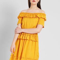 DODO & MOA Mustard Yellow Off-Shoulder Dress-picture-35