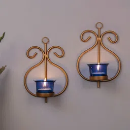 Homesake Set of 2  Gold -Toned & Blue Solid Metal T-Light  Candle Holders-image-80