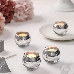 BS AMOR Set of 3 Silver Glass Tea Light Candle Holders-image-45