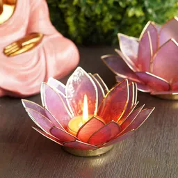 Pure Home and Living Purple & Gold Toned 21 Petals Candle Holders-image-98