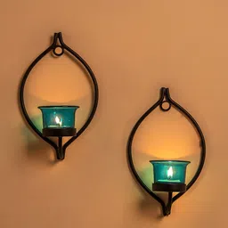 Homesake Set of 2 Black & Blue Eye Wall Sconce Candle Holders-image-59