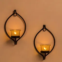 Homesake Set Of 2 Black Solid Decorative Candle Holders With Glass and T-light Candles-image-56