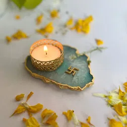HOMEARTE Green Swastik Tea Light Candle Holder-picture-35