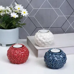 Aura White & Red 3 Pieces Ceramic Candle Holder-image-25