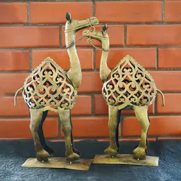 Ekhasa Gold Toned 2 Pieces Metal Camel Model Tealight Candle Holders-image-0