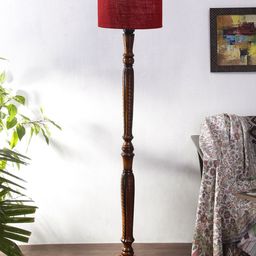 Devansh Maroon & Brown Jute & Wooden Floor Lamps-picture-1