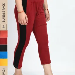 IndiWeaves Girls Pack Of 5 Mid Rise Pure Cotton Capris-image-41