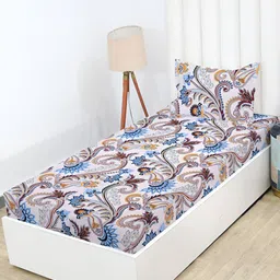 RD TREND White & Blue Floral Cotton 210 TC Single Bedsheet with 1 Pillow Covers-picture-10