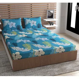 Urban Magic Blue & White Floral 130 TC Queen Bedsheet with 2 Pillow Covers-image-26