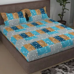 Aura Blue & Grey Floral 180 TC Cotton Queen Bedsheet with 2 Pillow Covers-picture-11