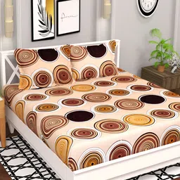 bsb home Beige & Yellow Geometric 120 TC Queen Bedsheet with 2 Pillow Covers-image-33