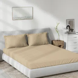 DDecor Beige Cotton 180 TC Queen Bedsheet With 2 Pillow Covers-picture-19