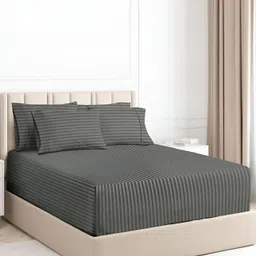 bsb home Grey Striped Microfiber 180 TC Fitted Queen Bedsheet with 2 Pillow Covers-picture-41