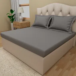 Himeya Grey Cotton 210 TC King Bedsheet With 2 Pillow Covers-image-3