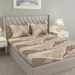 Raymond Home Brown & White Geometric Cotton 144 TC Queen Bedsheet with 2 Pillow Covers-image-18