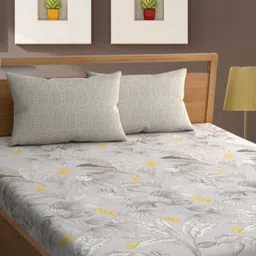 Bajo's Grey & White Floral 350 TC Cotton King Bedsheet with 2 Pillow Covers-image-38