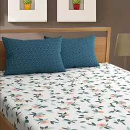 Bajo's White & Pink Floral 350 TC Cotton King Bedsheet with 2 Pillow Covers-picture-35