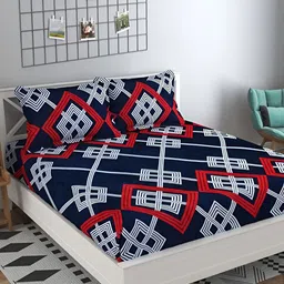 Temoli Blue & White Striped 260 TC Woollen King Bedsheet with 2 Pillow Covers-picture-41