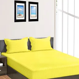 Bevi Sea Yellow Striped 180 TC Microfiber 120 GSM King Bedsheet with 2 Pillow Cover-image-20
