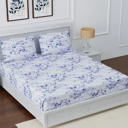 AVI Blue & White Floral 180 TC King Bedsheet with 2 Pillow Covers-image-49