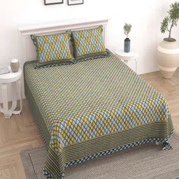 UNIQCHOICE Olive Green & Grey Pure Cotton 180 TC King Bedsheet with 2 Pillow Covers-image-55